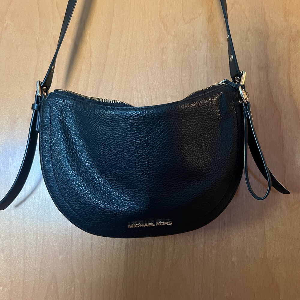 Michael Kors Black Leather Shoulder Bag with Gold Hardware